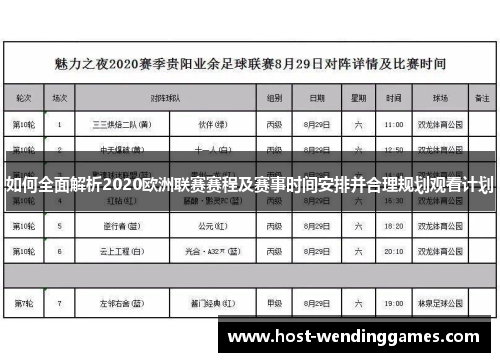 如何全面解析2020欧洲联赛赛程及赛事时间安排并合理规划观看计划