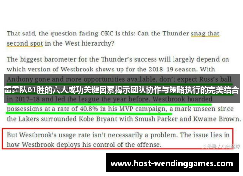 雷霆队61胜的六大成功关键因素揭示团队协作与策略执行的完美结合
